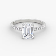 Emerald Cut - Pave Band - Classic Engagement Ring- 14 K Gold